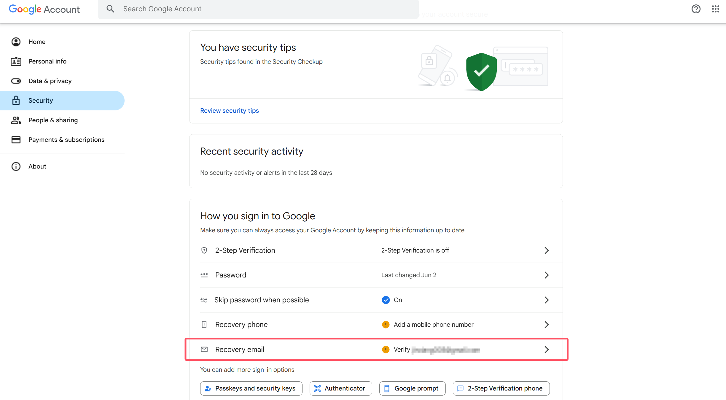 Find and click on Recover Email