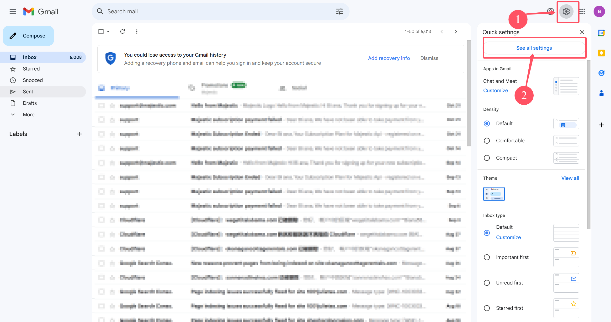 Find the Quick Settings on the Google Email page - View all settings