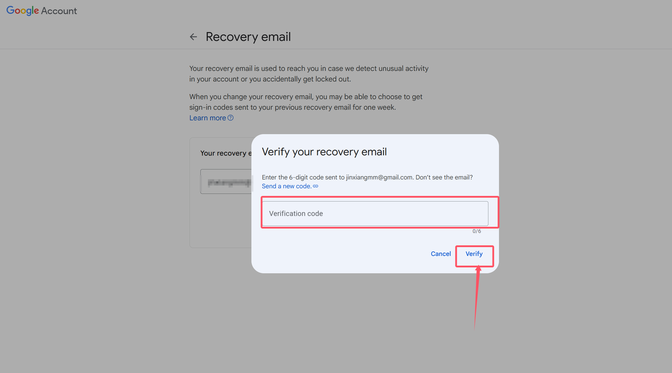 enter the verification code in the pop-up window and click Verify