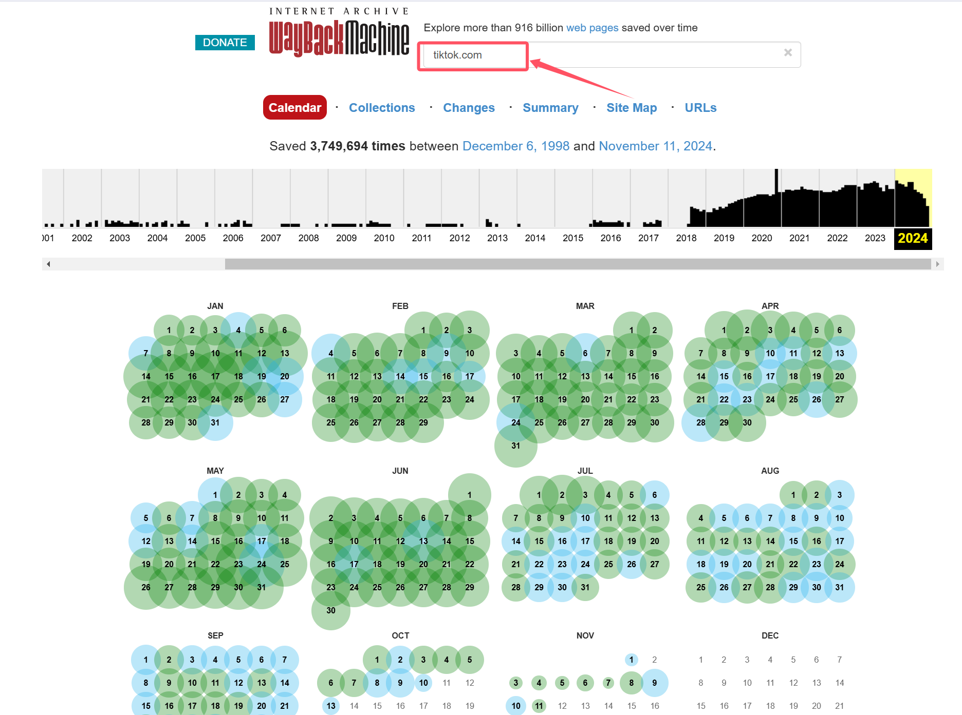View old TikTok history on Wayback Machine